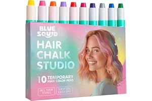 Blue Squid Tiza para el cabello para niñas – 10 bolígrafos temporales de color para el cabello para niños, bolígrafos vibrantes y lavables, accesorios para el cabello para niñas