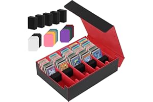 CAUTIOUS Boîte à Cartes 5 Rangées Boîte Rangement Carte Pour 3800+ Cartes PTCG，TCG，CCG Deck Box Boîte Rangement Cartes de Jeu Carte Magic avec 48 Séparateurs Fermeture Magnétique (Noir Rouge)