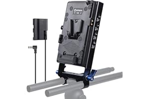 Moman V-Mount Battery Plate VLock Adapterplatte, Netzteil-Splitter mit 15 mm Stangenklemme für BMPCC 4K/6K Kamera Canon Sony, 5V/8V/12V/15V DC/D-Tap Ausgang/USB-Port mit LP-E6 Dummy-Akku und DC-Kabel