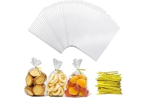 LISOPO Lot de 100 sachets en cellophane transparent avec serre-câbles - Sacs cadeaux pour mariage, anniversaire, Noël (15 x 10 cm)