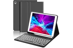 IVEOPPE Klawiatura iPad 9. generacji, iPad 10,2" klawiatura z etui (iPad 9/8/7. generacji), magnetyczna zdejmowana klawiatura z 7-kolorowym oświetleniem QWERTZ do iPad Air 3 i iPad Pro 10,5, czarna