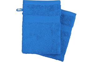 KB Tradax Lot de 4 gants de toilette 100 % coton bio – 500 g/m² d'épaisseur avec boucle de suspension, taille 16 cm x 21 cm, gants en flanelle doux et absorbants (bleu)