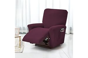 TOPCHANCES Stretch Recliner Covers, Jacquard Recliner Chair Slipcovers, Polyester Furniture Cover Recliner Sofa Couch Cover With Pocket for Living Room Sofa Cover (Wine red)