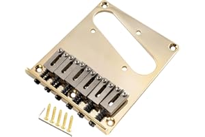 Musiclily Pro 54mm Moderno Ponte Telecaster Fisso 6 Sellette in Acciaio Inossidabile SUS per Chitarra Elettrica Fender Squier tipo Tele, Dorato