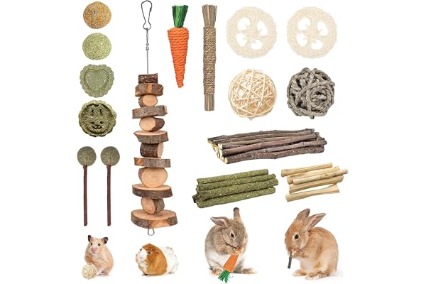Gusmigus Naturligt tuggleksak för kanin, marsvin, hamster, kanin, tandvårdstillbehör för kanin, chinchilla, hamster, gerbil, handgjort