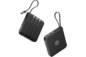 VRURC Power Bank 20000mAh, Power Bank con Cables Integrados, Batería de Carga Rápida USB C de 22,5 W, Pantalla LED para iPhone 15 14 iPad Samsung Galaxy S23 Google Android Phone - Negro