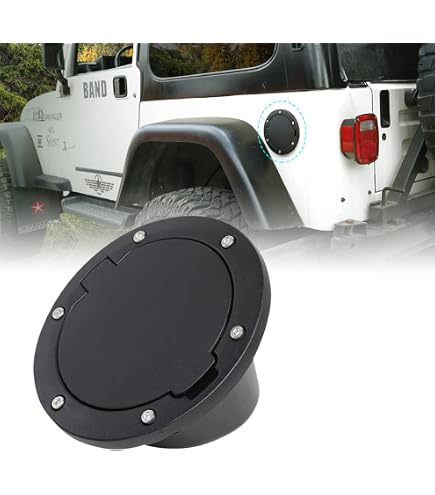 thumbnail image 2 of Locking Fuel Filler Door Cover For Jeep Wrangler TJ 1997-2006 – Black Stainless & ABS 2 of 5