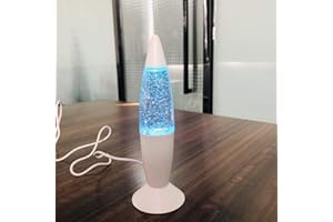 Riaxuebiy Classic LED Lava Lamp USB Rocket Sparkling Lamp Multicolor Changing Glitter Night Light Bedroom Christmas Decor (White)
