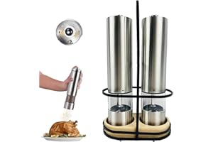 Fine Life Pro - Molinillo eléctrico para sal y pimienta (2 unidades, con botón y asa de almacenamiento)