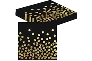 ATBEAMEN 20pcs Black Dot Paper Napkin 33x33CM,Soft Dots Disposable Luncheon Paper Party Serviettes Tableware for Birthday,Christmas Halloween,Wedding,BBQ,Parties Dinner Black Gold Serviettes Napkins
