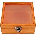 Cabilock Wooden Specimen Box Wooden Glass Display Box Retro Style Jewelry Necklace Ring Wrapping Box with Glass Clear Window Wooden Coin Display Case for Home Shop Countertop Showcase