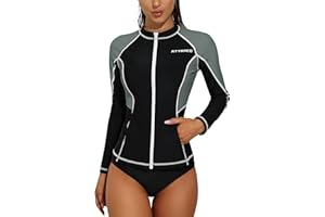 ATTRACO Womens Rash Vest Zipper Long Sleeve UPF 50 Rash Guard Wetsuits Swimsuits