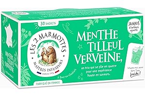 Les 2 Marmottes Infusion Menthe Tilleul Verveine- Douceur et Fraicheur - Bien-Être et Relaxation - Pour le soir - 30 Sachets - Made in France