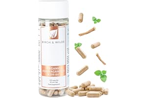 Organic Ashwagandha KSM 66 Capsules - Ayurveda Products for Stress Relief, Improved Sleep Quality, Memory & Cognitive Function - Herbal Supplements for Men & Women - 120 Capsules by Birch & Wilde