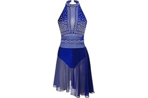 CHICTRY Women Girls Figure Ice Skating Dress Rhinestone Dance Competition Twirling Costume Gymnastic Leotard Skirt