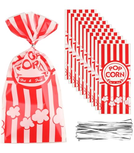 Sacchetti Popcorn Carta 100 Pezzi – Strisce Rosse E Bianche 21x9 Cm Per Feste E Caramelle