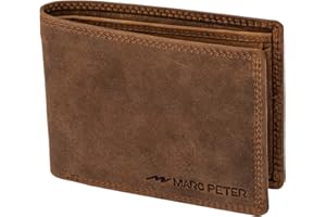 Marc Peter® Echt-Leder Geldbörse Hanover | Geldbeutel für Herren mit RFID-Schutz | Groß 10 Fächer Portmonee | Vintage Bräune Portemonnaie