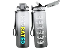 QLUR Water Bottle with Straw, 800ML Drinks Bottle with Time Markings-Tritan BPA Free-Sports Water Bottle Leakproof with Lock Cover, Motivational Water Bottles for School, Gym, Hiking, Yoga (1 Bottle)