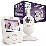 Philips Avent Premium Video Baby Monitor con telecamera e audio, colore bianco, display da 3,5", zoom x4, funzione di comunic