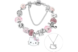 FYFLYMT Kitty Armband Geschenke für Mädchen,2Pcs Kitty Schmuck Set,Kitty Charm Armband Mit Anhänger und Kitty Kette,Cartoon Verstellbares Armband für Mädchen Geschenke