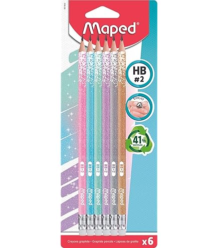 6 Crayons Graphite HB Maped Black'Peps Cosmic - Forme Triangulaire Ergonomique Avec Gomme - Motifs Espace