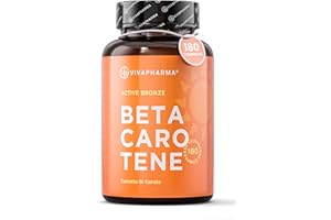 VIVAPHARMA Betacarotene per Abbronzatura Forte, 180 Compresse (1 al Giorno), Integratore Beta Carotene (8mg per Compressa) da Estratto di Carota, Sostiene Pelle e Vista - Scorta 6 Mesi, Made in Italy
