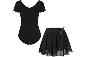 FONLAM Dziewczęca sukienka baletowa, trykot baletowy z krótkim rękawem, sukienka do tańca, strój gimnastyczny, spódnica baletowa, tutu, strój baletowy, bawełna