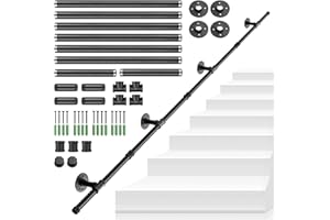 TANiCE Pasamanos de Escalera 3 Metros de Tubo de Acero Negro Antideslizante Barandilla Industrial para Escaleras Interiores y Exteriores Ideal para Ancianos y Niños Soporte Seguro y Fácil de Instalar