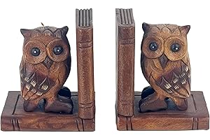 CRAFTY ARTISAN Handcrafted Wooden Owl Bookends, Decorative Book Holders, 17 cm Height, 14 cm Width