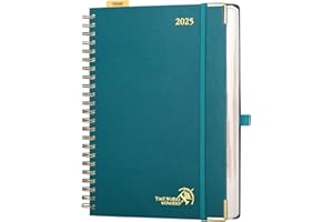 EU POPRUN Dzienny Kalendarz 2025 Spiralny, 22x30,5 cm, Twarda Okładka, Zakładka Z Linijką, 1 Dzień 1 Strona od Poniedziałku do Niedzieli, Papier 80 gsm, Zielony Pacyfik