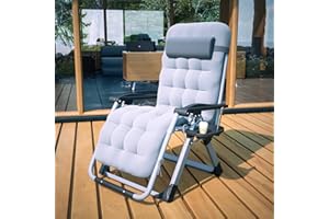 BIRCHTREE Sun Recliner Adjustable Folding Lounge With Thick Cushion Foot Cover Patio Deck Cup Drink Holder Garden Beach Textilene Head Rest Chairs Grey