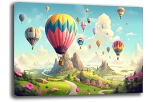 PRINTERLAND Quadri Cameretta MONGOLFIERE COLORATE Quadro moderno di tela da Parete XXL grande Stampa su tela canvas Camera da letto Decorazione Murale muro Arredo Cucina (70x100 cm, 5)
