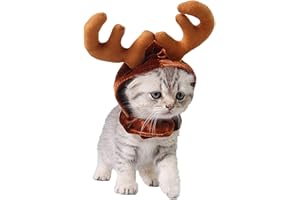 PEDOMUS Gato Disfraz Navidad Reno Sombrero Mascotas Navidad Disfraz para Gatos y Perros Pequeños (S)