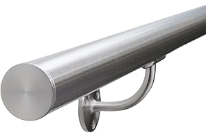 Seagull Balustrades Stainless Steel Handrail for Stairs - Pre-Assembled, 320-Grit Satin Brushed Polished - Select Length - Classic Flat End Caps - Made in UK