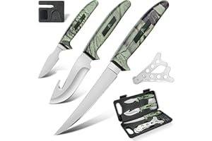 Purple Dragon Set de Couteaux de Chasse en Acier 440C, Couteau à Désosser, Couteau à Découper Outdoor, Couteau de Chasse à Lame Fixe, Couteau de Boucher Très Tranchant - Vert