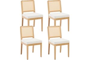 chairus Zestaw 4 krzeseł do jadalni, szenilowe, krzesła kuchenne z rattanowym oparciem, retro, drewniane krzesła akcentujące, krzesła tapicerowane do jadalni, kuchni, salonu (białe-4)