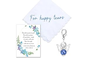 MKISHINE Something Blue Wedding Gift Embroidered Handkerchief, Happy Tears Wedding Handkerchief, Wedding Day Bride Gift, Something Blue Angel Gift, Bridal Shower Gift