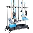 QTJH broom and mop holder put wet mops movable Commercial mop rack cleaning tool cart storage for garden garage organizer mop drain rack