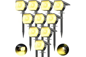KOLPOP Lot de 10 Lampe Solaire Exterieur, 3 Modes Spot Solaire Exterieur Jardin, Fonction 2 en 1 et IP65 Étanche, 800lm 6000K Super Brillante lumiere solaire Pour Arbre, Cour, Allée, Chemin, Warm