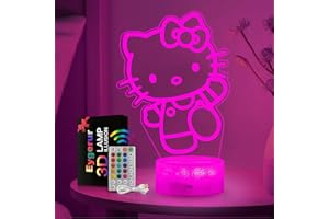 Eygerur Kitty Gifts for Girls - Kitty Night Light, 3D LED 16 Color Dimmable USB/Battery Powered Kitty Lamp with Remote Control and Smart Touch for Girls Room Decor Party Birthday Christmas