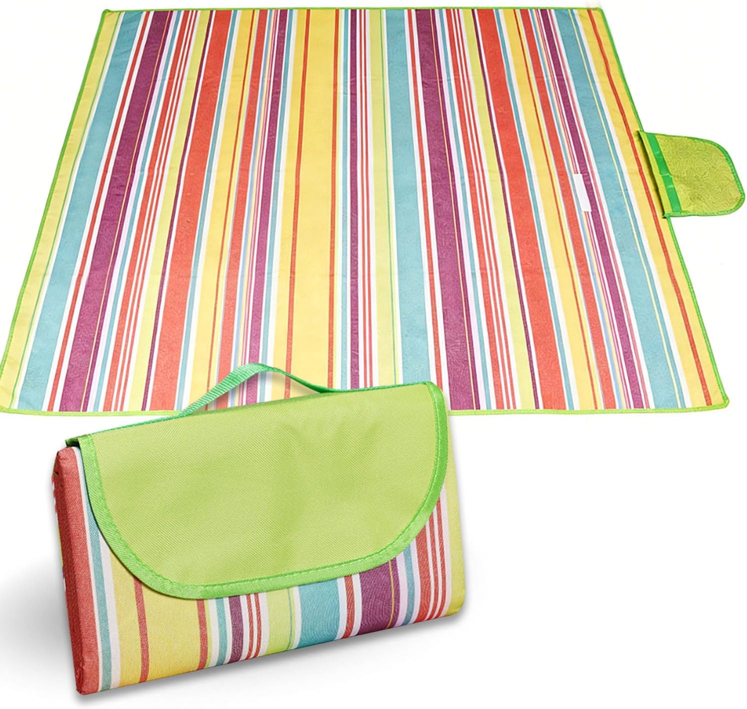 Telo impermeabile picnic 200x200cm,Manta tappeto pic nic Resistente Arena Humedad con Asa,Extra Grande Plegable y Portátil telo picnic grande para Parque Jardín Exterior Playa,Camping(Rayas Colores)