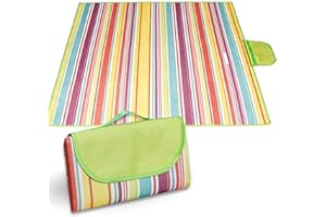 Telo impermeabile picnic 200x200cm,Manta tappeto pic nic Resistente Arena Humedad con Asa,Extra Grande Plegable y Portátil telo picnic grande para Parque Jardín Exterior Playa,Camping(Rayas Colores)