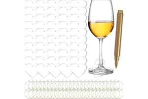 MaehSab Lot de 50 breloques pour verre à vin avec 1 marqueur en acrylique en forme de cœur pour flûtes à champagne, cocktails, martini, vin, bar, fête, Acrylique, Pas de gemme