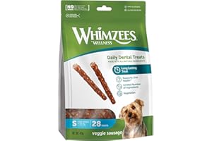 WHIMZEES by Wellness, Saucisses Vététarienne à Mâcher pour Chien de Petite Taille, Friandises Naturelles pour l'Hygiène Bucco-Dentaire, Taille S, Sac de 28 Pièces
