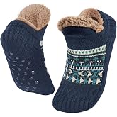 Mulor Non-Slip Socks Men Women Thick Slippers Thermal Socks with Fleece Lining Grippers Non-Slip for Home