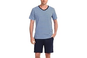 Bresdk Pigiami Estivi Uomo Cotone Corto Leggero Pigiama Estivo 2 Pezzi Maglia a Maniche Corte con Scollo a V e Pantaloncini
