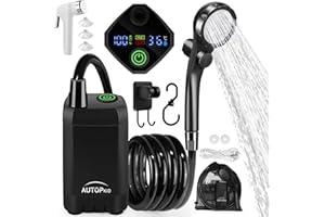 AUTOPkio Ducha Portatil Camping, Duchas al Aire Libre Acampada con Mejorada Bomba Batería 6000mAh Recargable, Pantalla Digital Inteligent para Senderismo, Baño, Lavado Autos