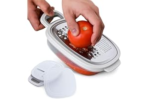 CASSARY Rapeuse à legume avec bol et couvercle. Râpe à carotte, legume, fromage... professionnelle avec 3 lames différentes et récipient pour aliments. Râpe de cuisine manuelle avec réservoir multi-usages