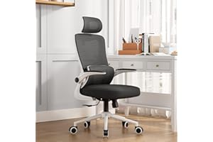 LIYURUI Sedia da ufficio ergonomica, sedia da scrivania con altezza e poggiatesta regolabili, supporto lombare, rete traspirante, braccioli imbottiti, Inclinazione a 125°, Girevole a 360°, bianco