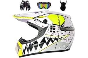 MTQCBDHY Motocross Helmet Kids, Children Motorbike Helmet, Full Face MTB Adults Motorcycle Motocross Dirt Bike Helmet, Youth ATV Off Road Crash Helmets Mens BMX Helmet With Goggles Gloves Mask